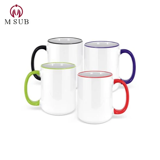 
White inside coffee cups 15 oz Ceramic sublimation mugs rim handle color 