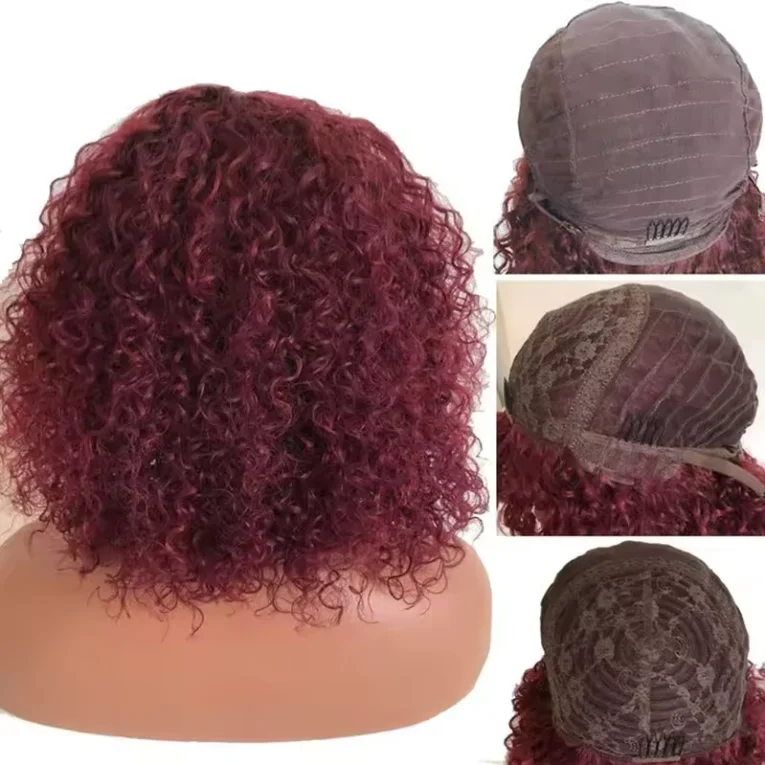 99J Short Bob Lace Front Human Hair Wig Red Burgundy Colored Jerry Curly Lace Frontal Wig Raw Brazilian Virgin Human Hair wigs