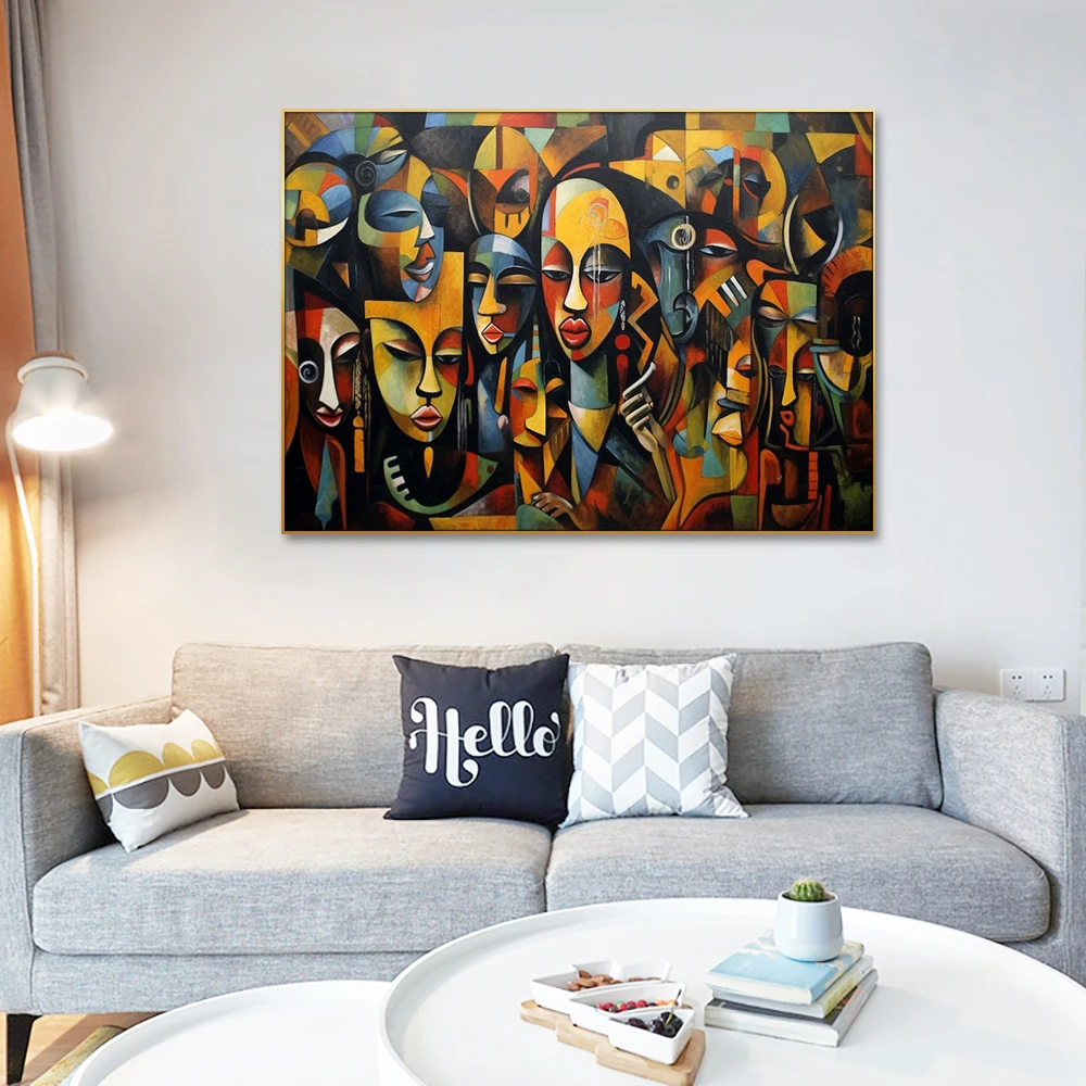 Huamiao Wholesale Wall Picture African Wall Art Abstract Portrait Handpainted Oil Painting Hand
