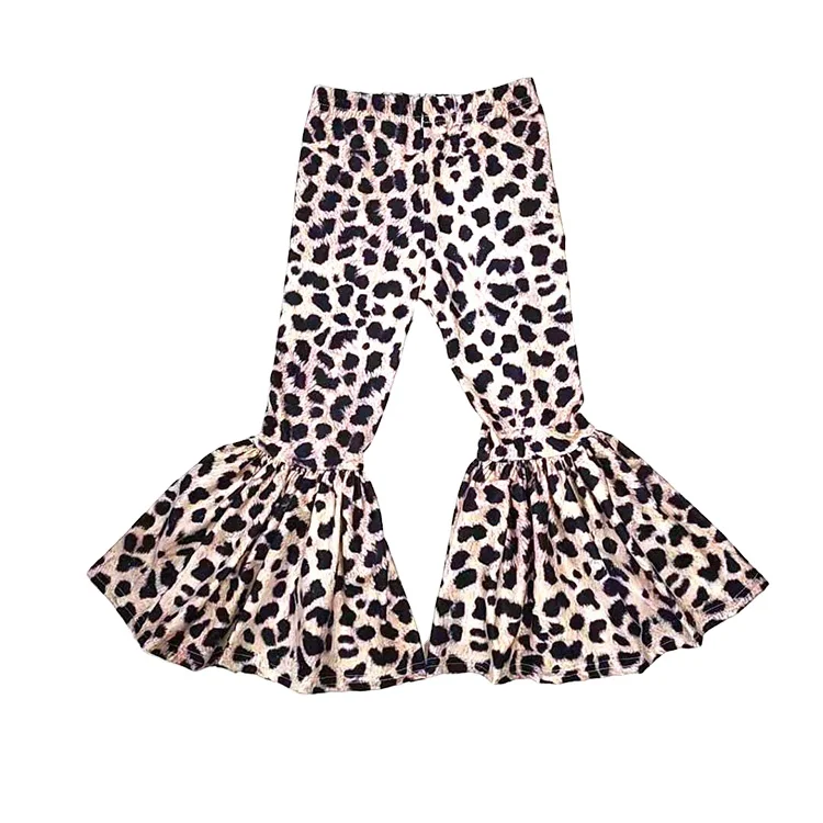 Hot selling girls 2-12 years old leggings wholesale leopard print children bell bottoms bells and ruffles