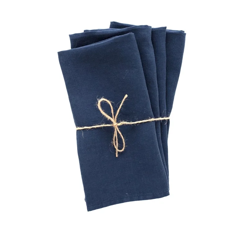 Blue Crinkle Real Linen Fabric Table Napkins For Airlines Restaurants Custom Color