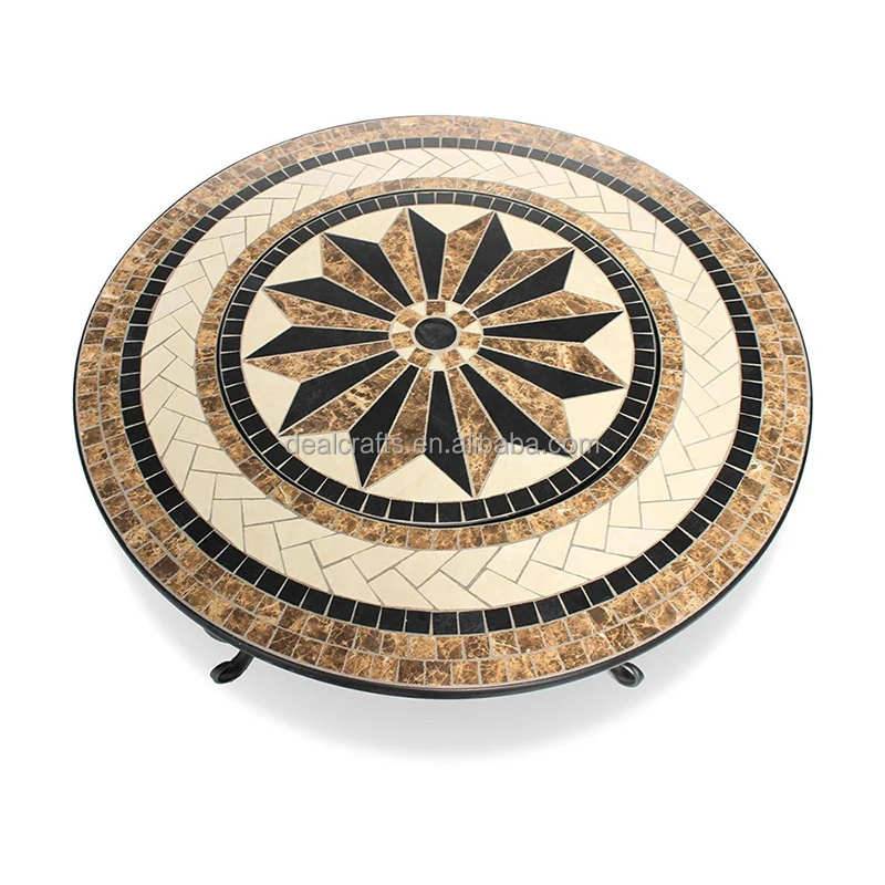 Round Outdoor Iron with Mosaic Top Fire Pit Table Marble Fire Pit