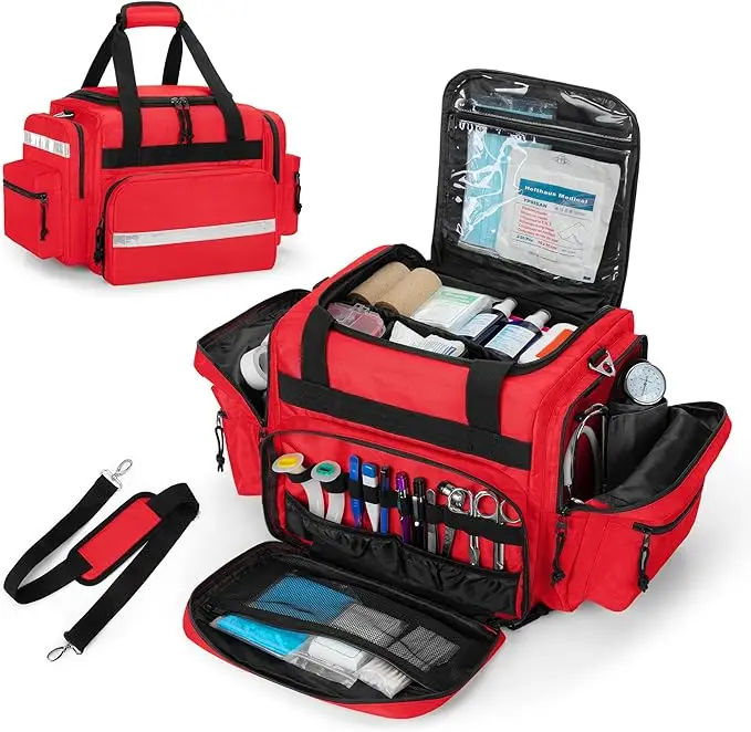 Professional medical kit, first aid worker trauma bag with detachable partition suitable for home outdoor use