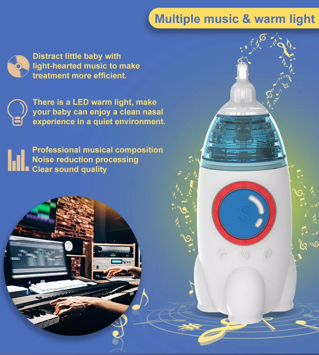 Детский Назальный аспиратор устройство для уборки носа Электрический с музыкой