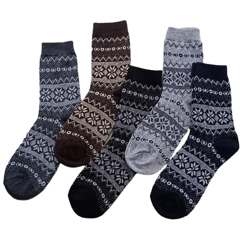 2024 New Multi-Design Custom Winter Thick Warm Knitted Wool Men Nordic Socks