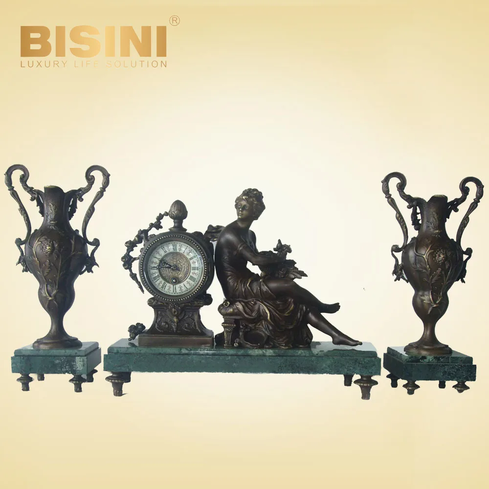 Superb antique European-style elegant beauty Sculpture Classic ornaments marble table clock Cast copper desk clock clock