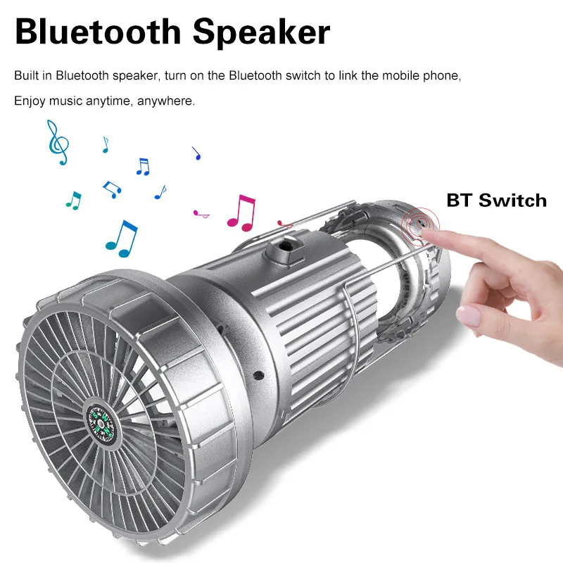 Newest Waterproof Portable Usb Rechargeable Plastic Fan Tent Lamp Cob Led Hanging Telescopic Solar Power Camping Light