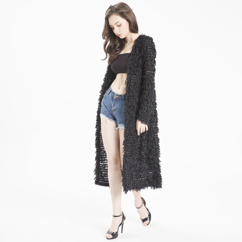 
Fringed Sweater Knit Cardigan Medium Long Sleeve Sweater Jacket 
