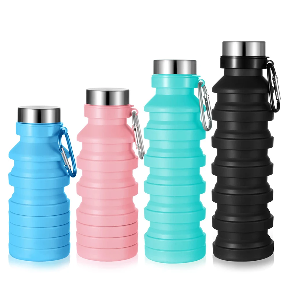 550ml Food Grade Collapsible Foldable Travel Bottles Outdoor Sport Folding Silicon Drinking Sports Silicone Water Bottle