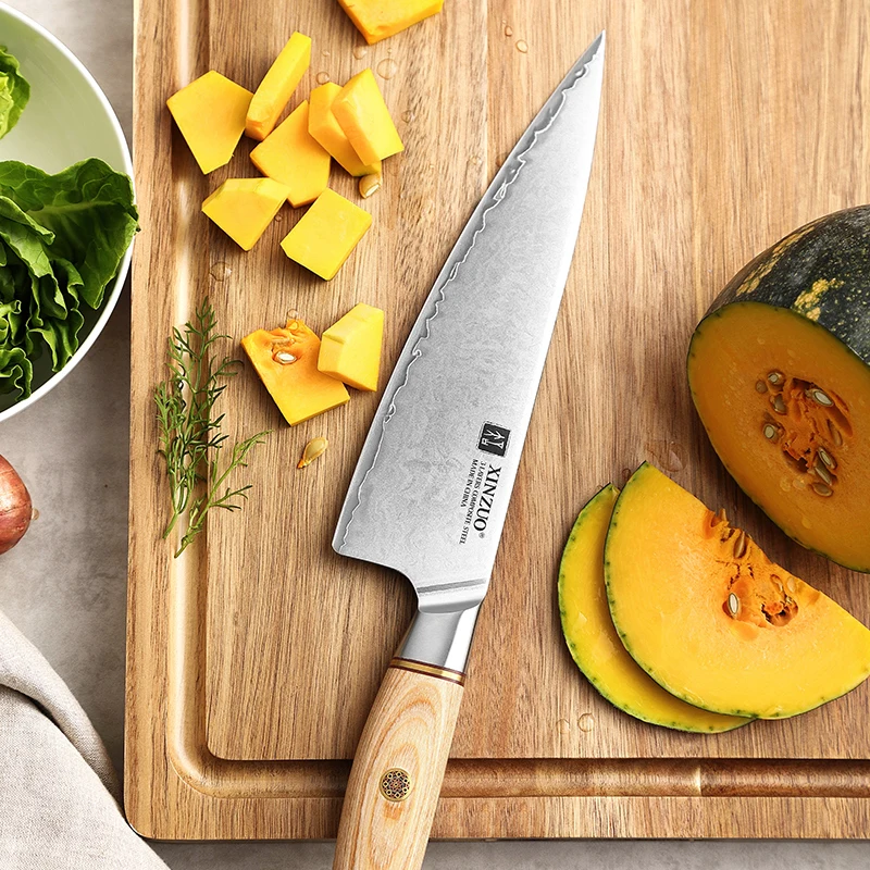 XINZUO 2PCS Kitchen Chef Knife Set 3 Layers Composite Stainless Steel Pakka Wood Handle