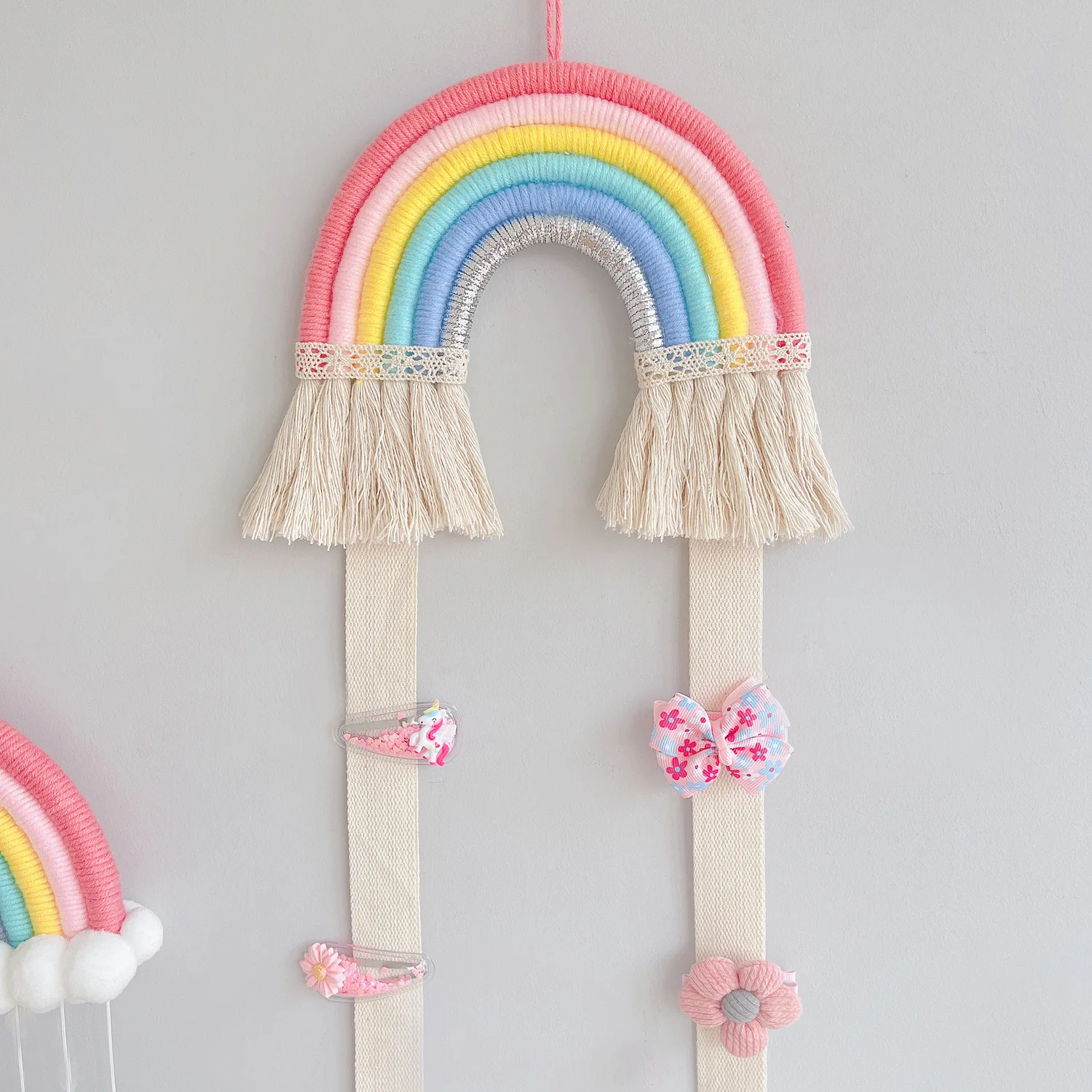 Boho Woven Woven Tapestry Macrame Wall Hanging Dreamcatcher Hair Bow Clip Hanger Accessories Girls Room Decor For Kids
