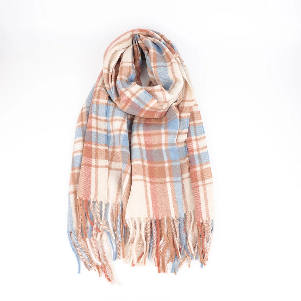 100% Acrylic 2022 custom scarf fashion plaid design woven scarf going out to keep warm scarf for women