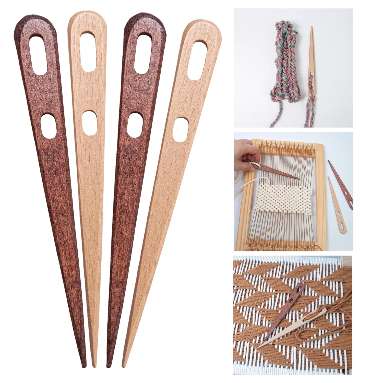 Set 4 Needlebinding Beechwood Needle with Large Two-Eyed Multipurpose Weaving Knitting Sewing Needles for Craft Work