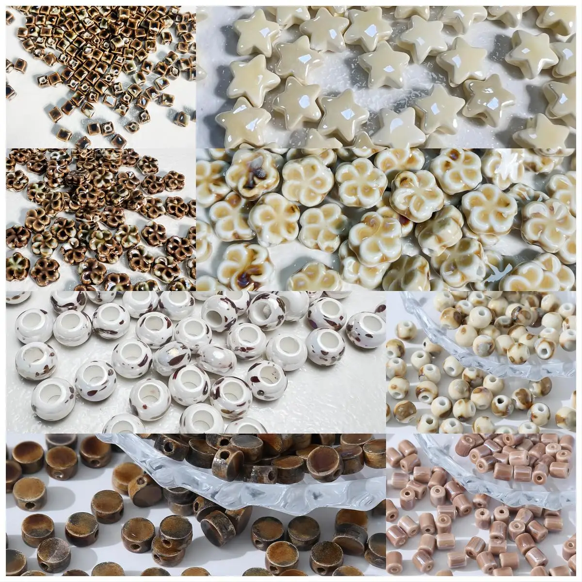 Hot Sale Autumn Winter Colored 3D Ceramic Beads DIY Handmade Retro Style Accessories Loose Beads Necklace Perforated Dyed Beads