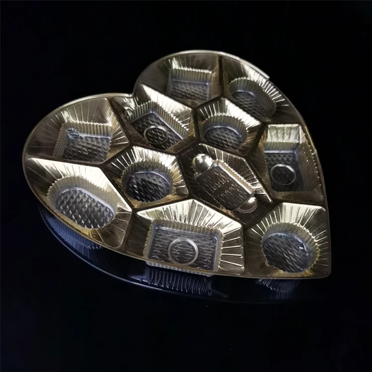 Custom PET high quality golden blister plastic tray for chocolate cake candy food