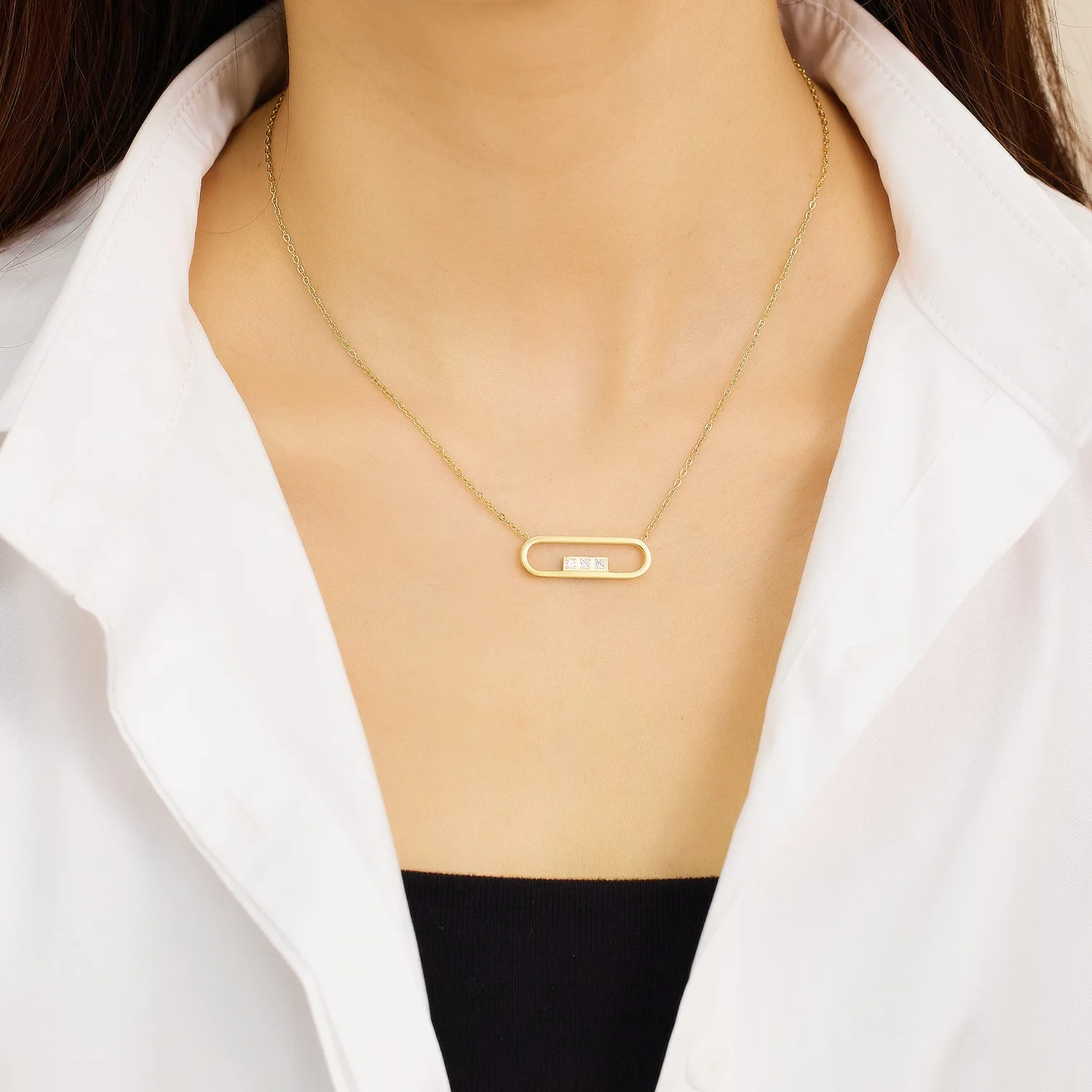 ins wind stainless steel 18k gold simple hundred collar bone chain line with diamond titanium steel necklace