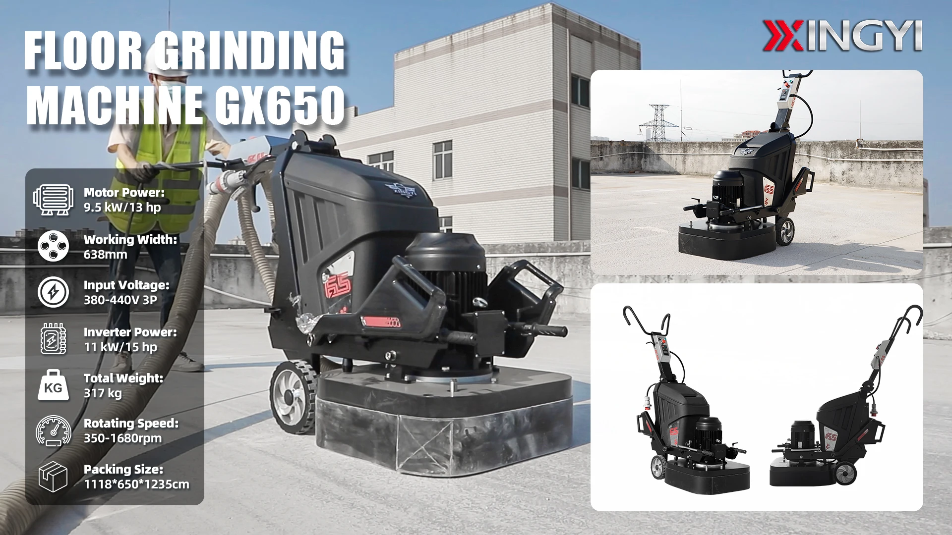 XINGYI GX650 Hervy Duty 220V 380V 4 Head 9.5KW 25 Inch Walk Behind Epoxy Terrazzo Floor Grinding Machine Concrete Grinder