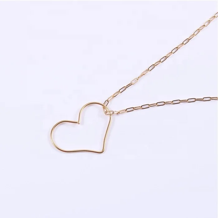 Customize Women 18K Gold Plating Stainless Steel Large Heart Pendant Charm Necklace