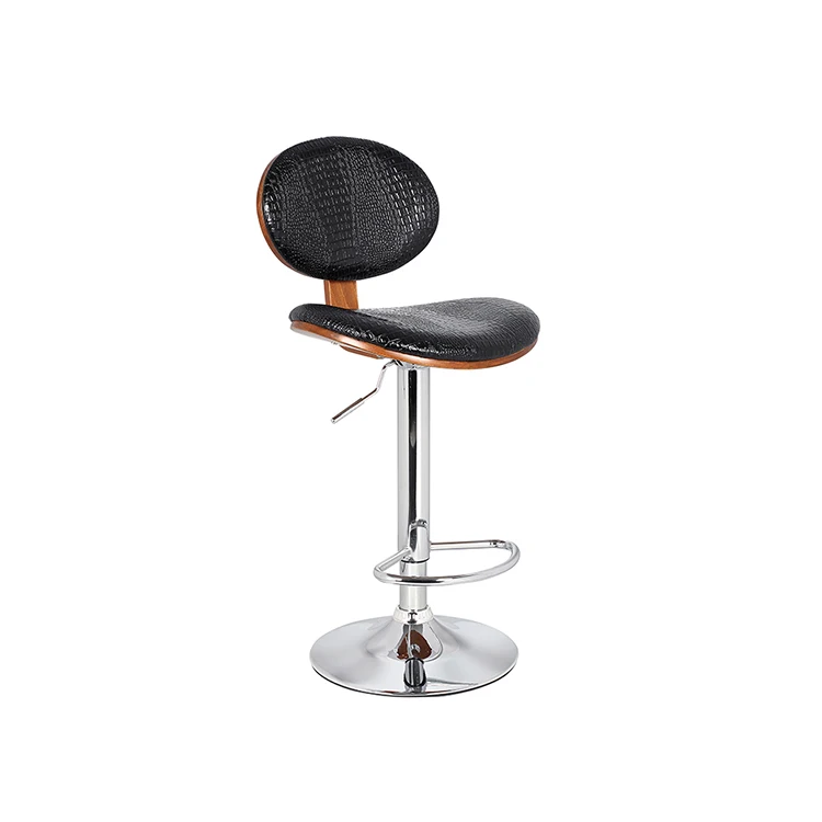 New Design Modern Luxury Durable Wooden Leather Design Pub Swivel Height Bar stool With Backrest