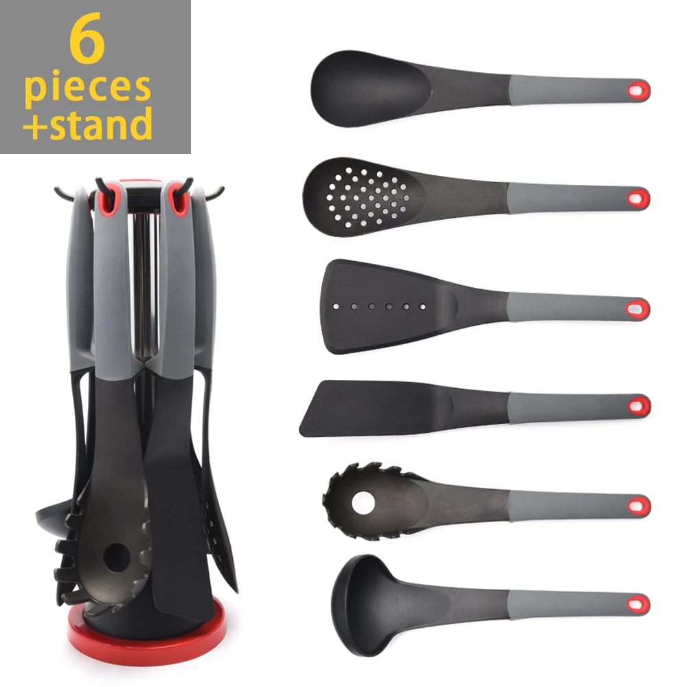 2022 hot kitchen gadgets 6pcs nylon kitchen utensils accessories set with Rotating stand