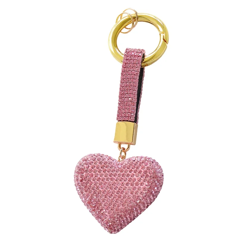 
Creative Heart shaped full diamond keychain high end fashion heart keychain accessories pendant 