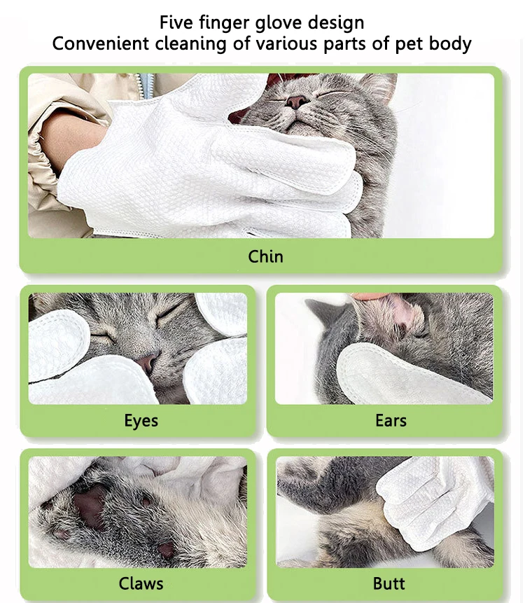 Custom OEM Pet Grooming Gloves Wipes Dog Cat Cleaning Wet Gloves Wipes for Daily Care and Traveling