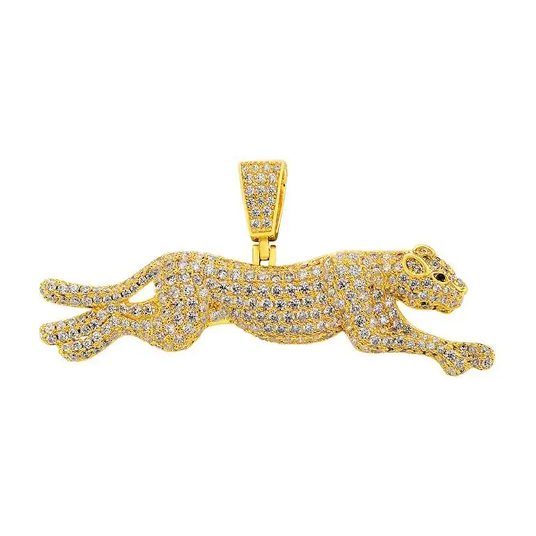 Fancy Design Personalise Charm Jewels S925 Solid Silver Panther 14K Real Gold Plated Leopard Pendant For Men