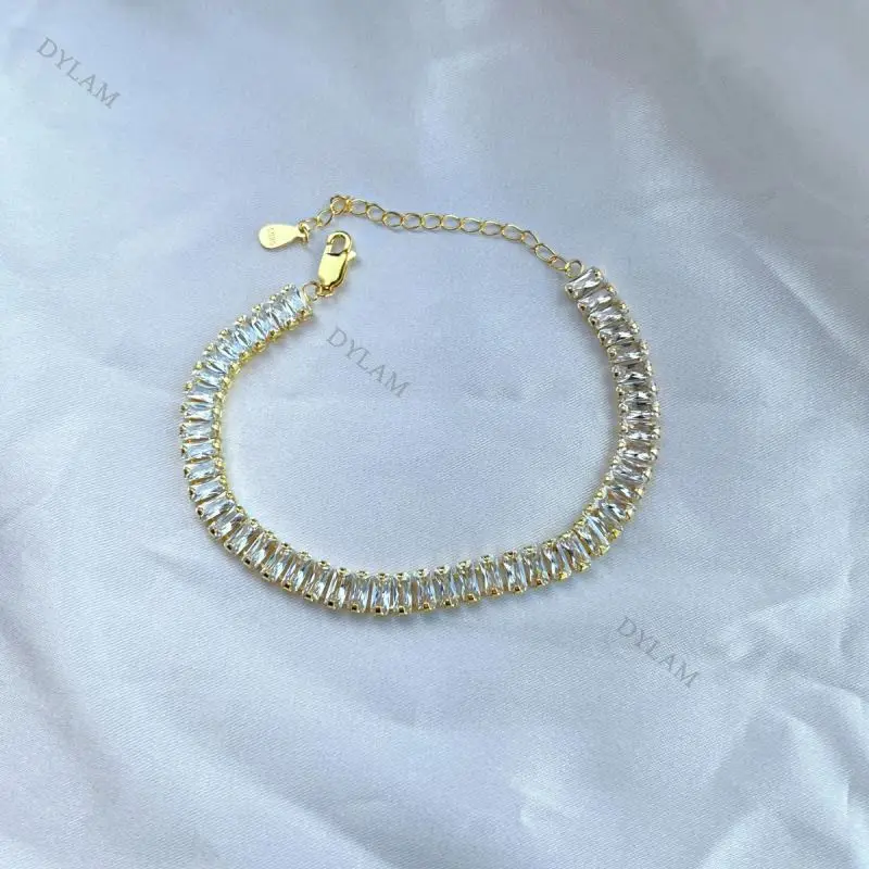 Dylam Classic chakra Best Iced out stones wrap 18K Womens CZ jewelry real Sparking Cubic Zirconia Square Cut Tennis Bracelet