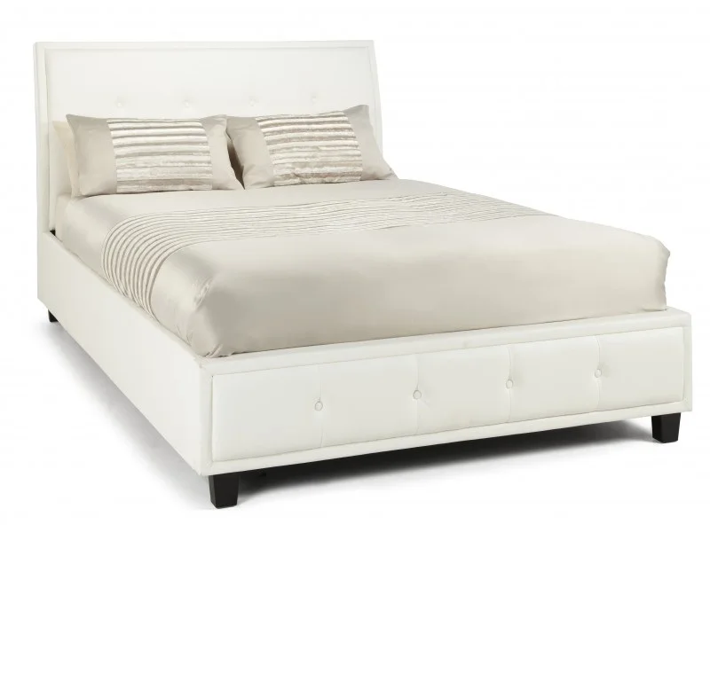 modern bedroom furniture button tufted PU bed white storage ottoman bed sleigh faux leather bed