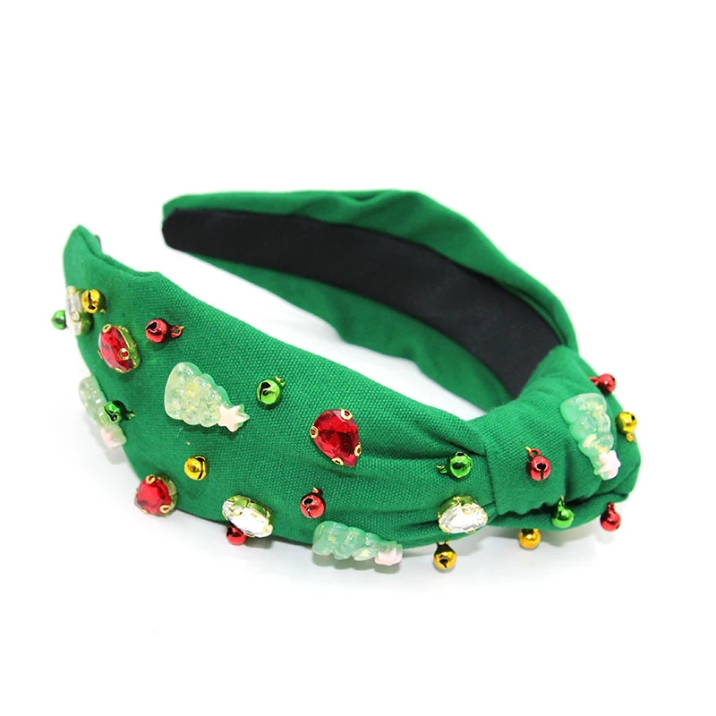 Shenglan Christmas Bell Hand Sewn Designer Headband Green Headbands Holiday Women Knotted Hairband Valentines Day Headband