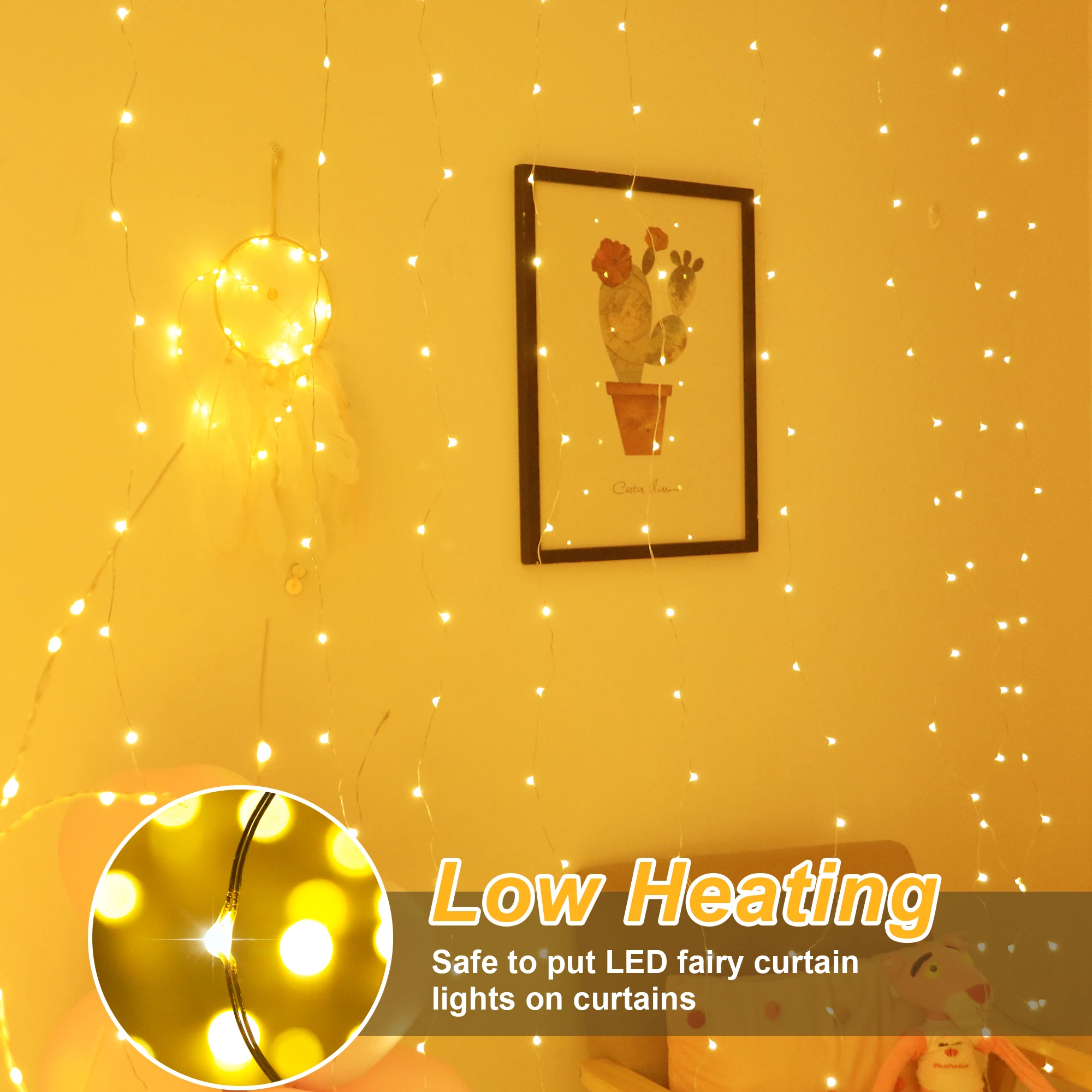 Yiliang Decoration 8 Lighting Modes Fairy Lights 300 LED Remote Control Window Curtain Lights for Bedroom Party Wedding