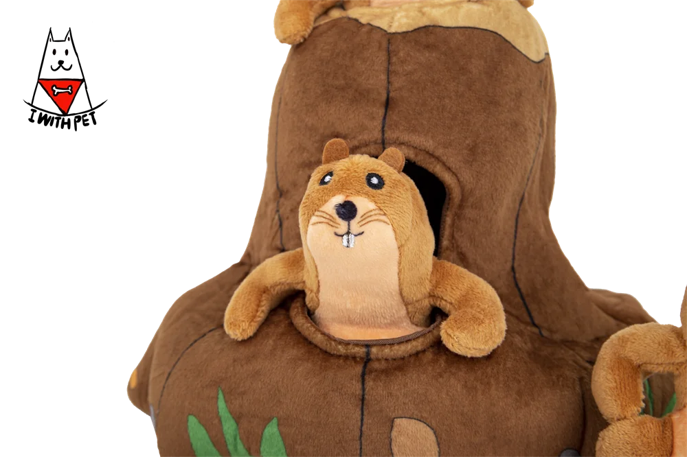 Custom Plush Pet Products Hide and Seek Dog Toys Squirrel Shape Puzzle Squeaking Toys With Tree House