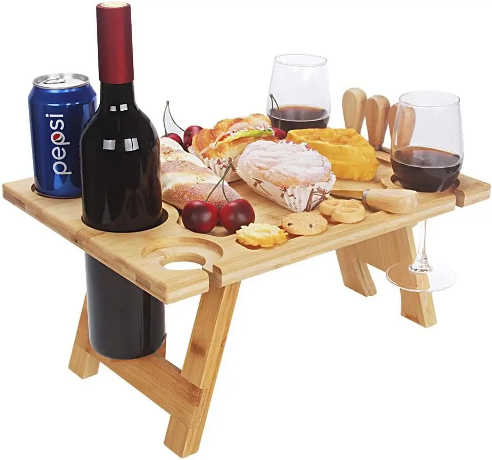 Mini Wooden Travel Beach Garden Low Picnic Table Outdoor Portable Folding Bamboo Wine Holder Picnic Table