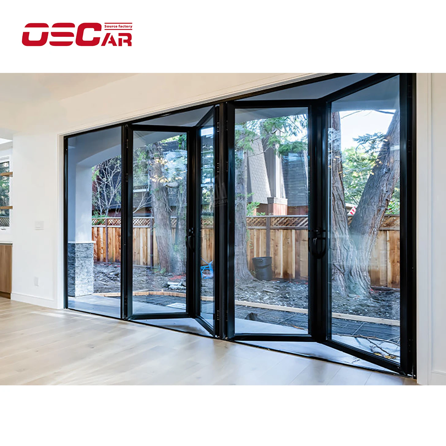 Oscaracso All Aluminum Alloy Bi-Fold Door Partition Kitchen Indoor/Outdoor Bathroom Sliding Open Invisible Hanging Rail for Shop