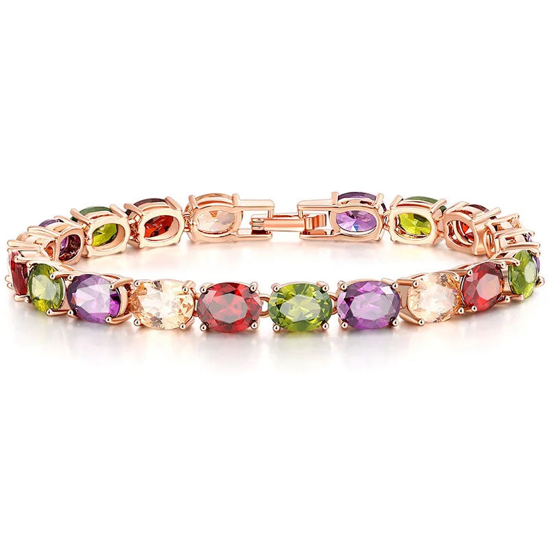  New Style Rose Gold Plated Anklet Bangle Bracelet Rainbow Zircon Link