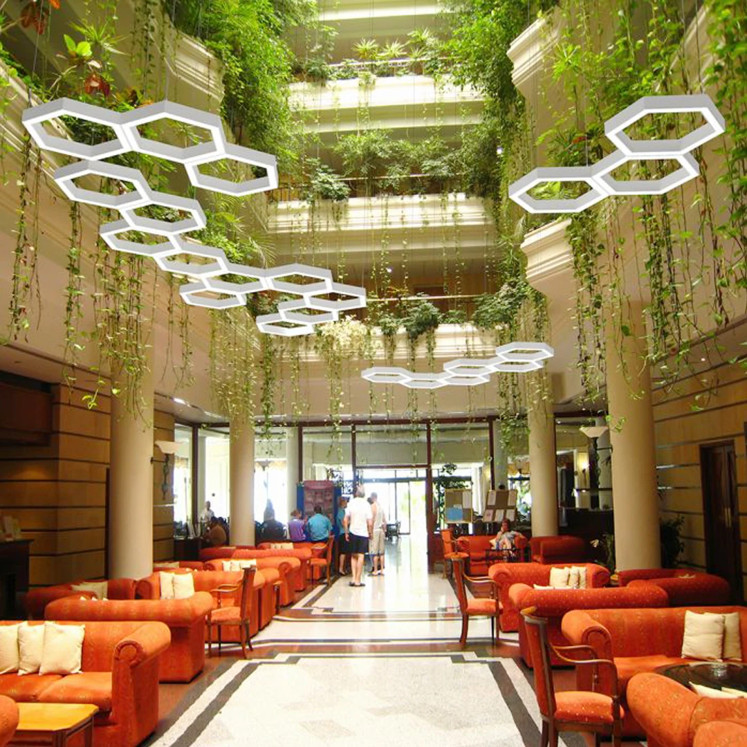 Hexagon Luxury Led Chandelier Lighting Dimmable Pendant Lights for Living Room Black White Siover Gold Ring Hanging Lamp