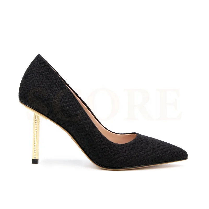 
2021 fashion pointed toe women high heel shoes metallic heel ladys classic black pumps 
