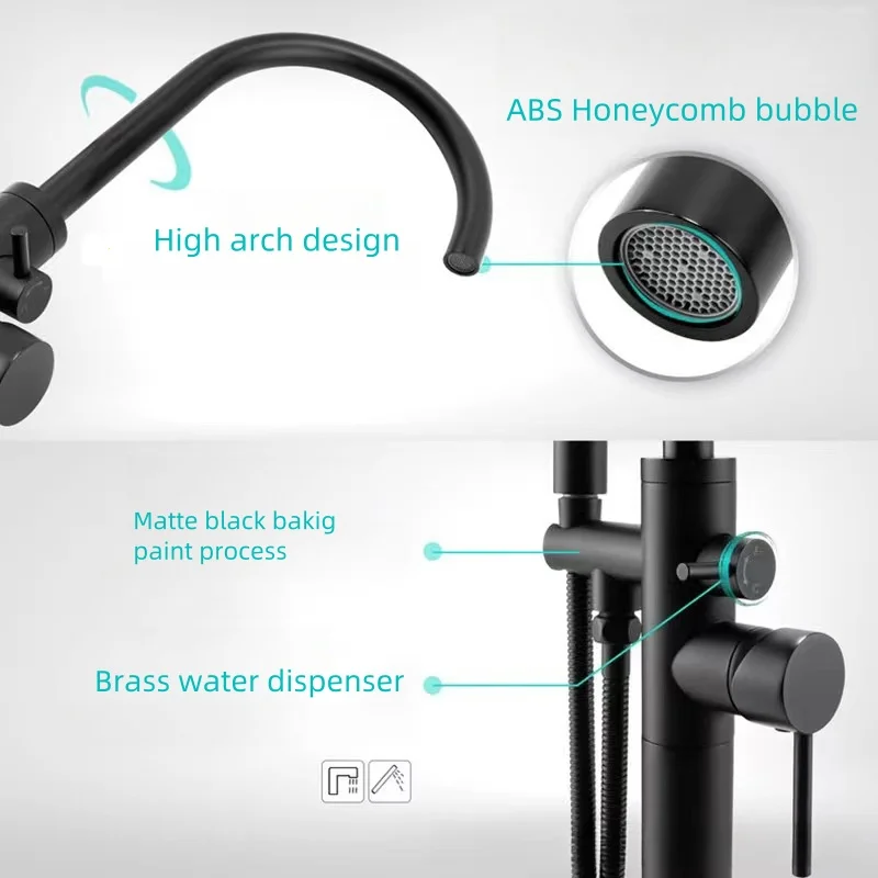 Hot Selling Elegant Design Brass Free Standing Tub Faucet With Hand Shower Chrome Plating Floor Mounted Bathtub Faucet