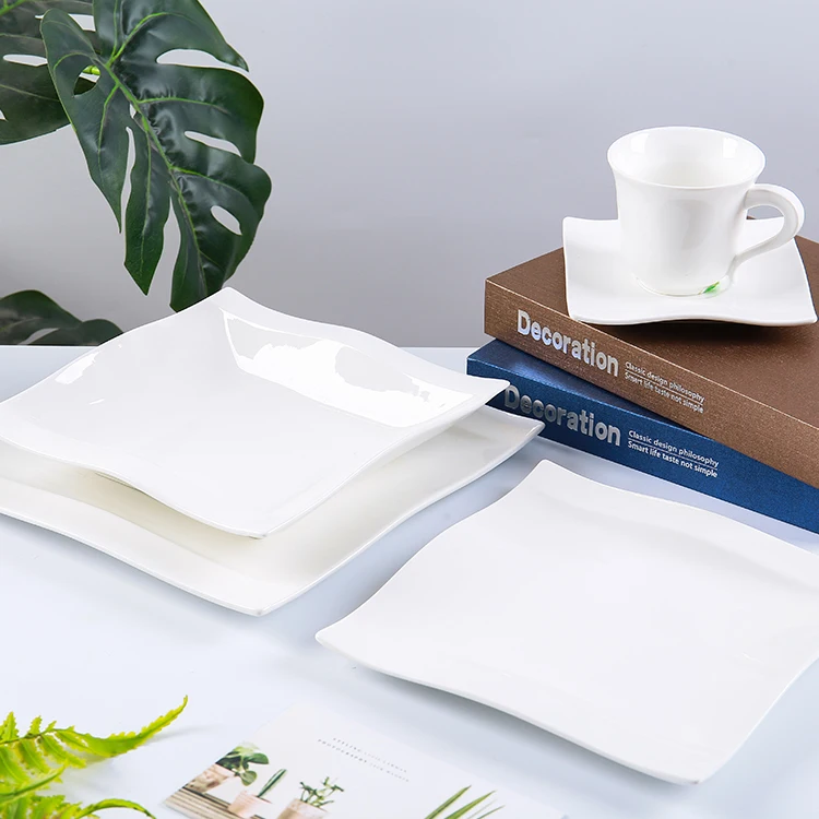 CANHUI Manufactory Supply Crockery Porcelain Serving Dinnerware set Hotel Restaurant Square Ceramic Tableware White Dinner Set
