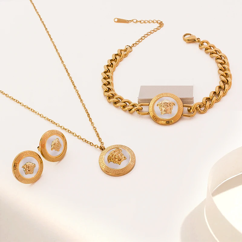 New Arrival Luxury 18k Gold Plated Stainless Steel Designer Jewelry Famous Brand Bracelet Necklace Earring Jewelry set