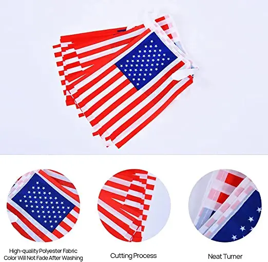 Wholesale Customized High Quality 100% Polyester Fabric International American String Flag USA Natioanl Bunting Banner