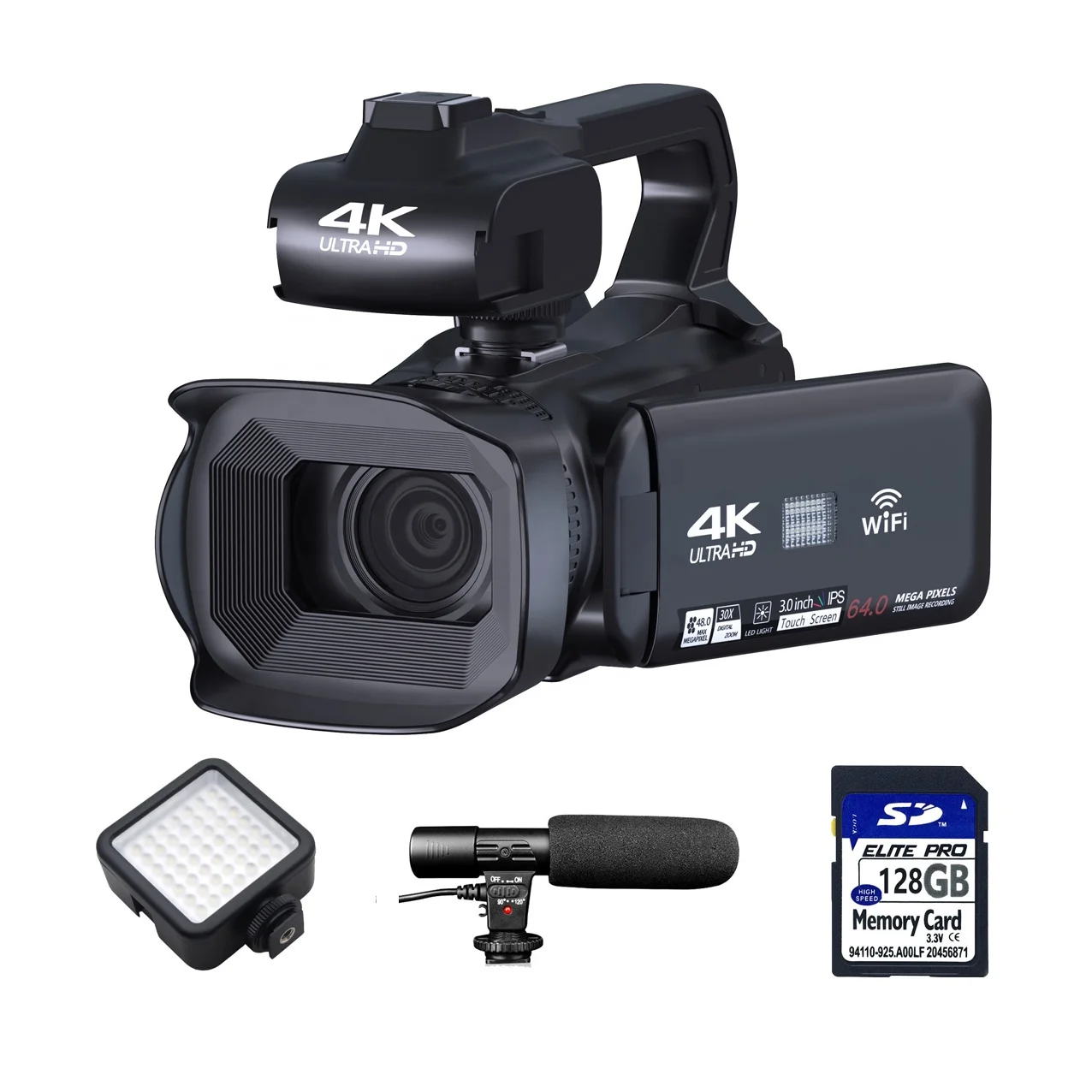 Digital Video Camera Recorder with 18X Digital Zoom with Lens Hood, Stabilizer, Microphone, 128G SD Card, Fill Light