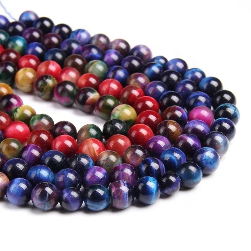 Polished  Starry Sky Tiger Eye Loose Beads For Jewelry Making Multicolor Aurora Cat Eye DIY Handmade Crafts Bracelets Necklace