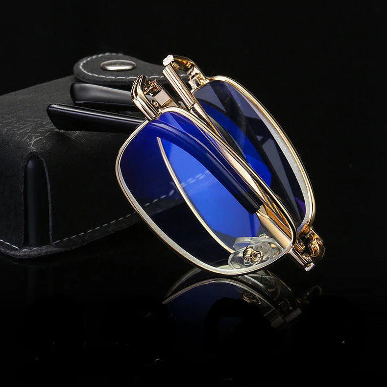 0089 High quality double light HD lens anti blue light men women Portable metal folding frame commerce reading glasses wholesale