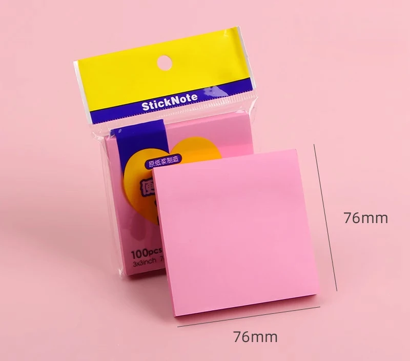 100 Sheets Square Candy Color Sticky Note Self-Adhesive Memo Pad Office Index Stickers Bookmark Diy Handbook Decor School Supply