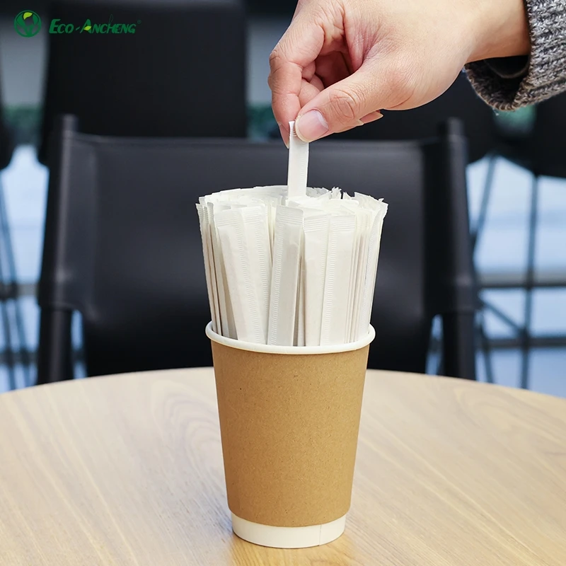 Disposable Bamboo sugar coffee stirrers paper package brown coffee straw stirrers