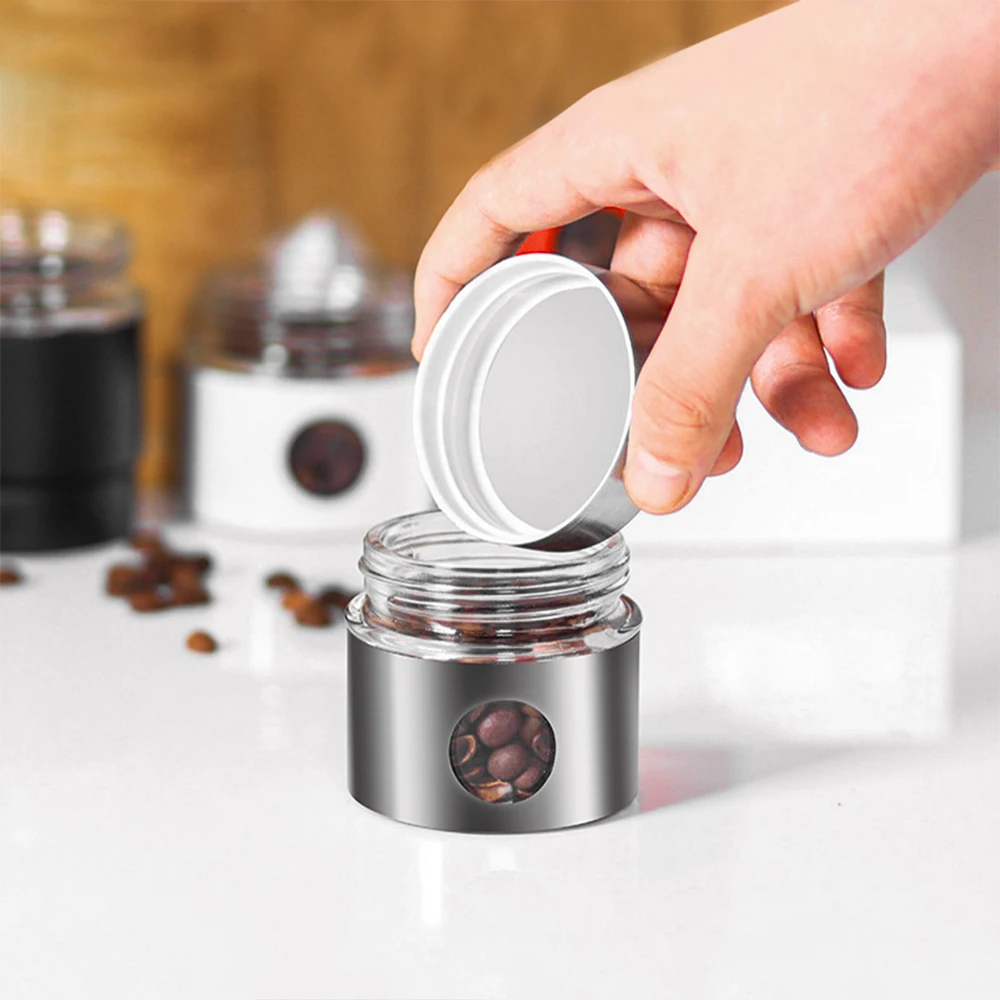 40g Portable Mini Coffee Bean Storage Container Stainless Steel Airtight Coffee Canister Travel Jar With Glass Window