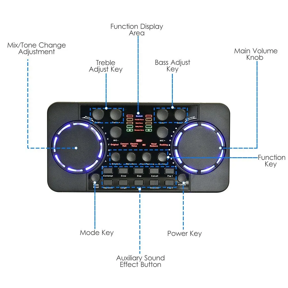 V300 Live Sound Card Multifunctional Rechargeable BT Sound Card for Singing/Live Broadcasting/ Recording Voice and Music