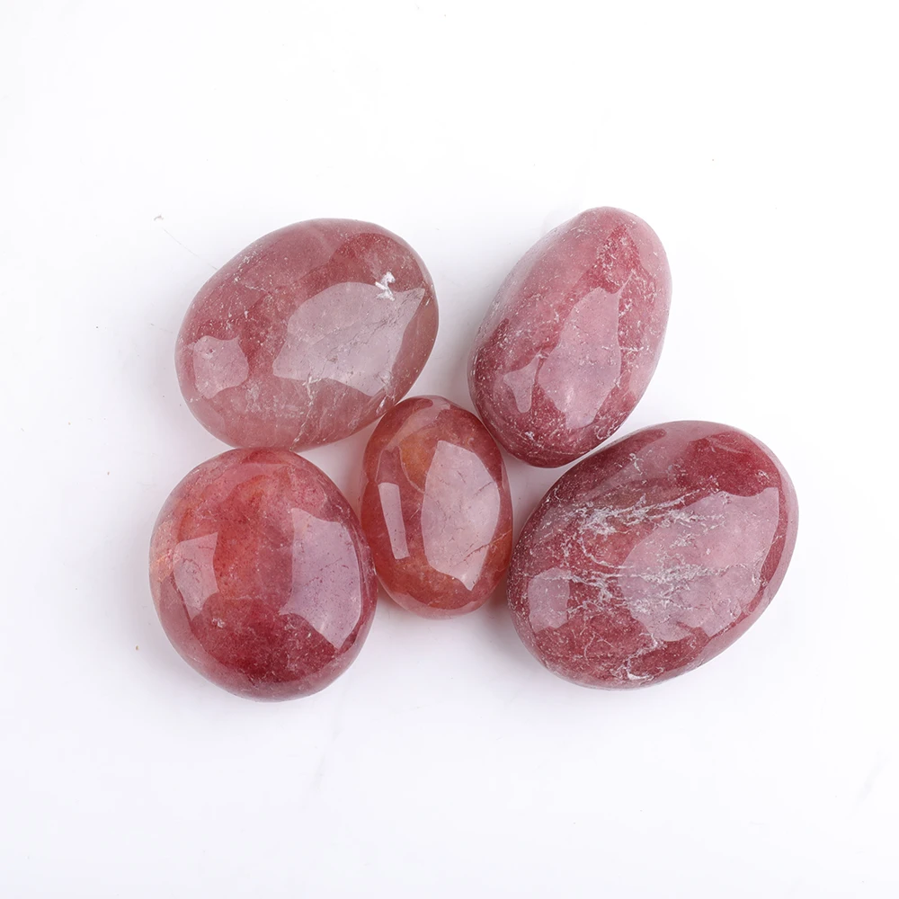 Wholesale Natural Crystal Highly Polished Beautiful Strawberry Quartz Palm Stone Perfect For Chakra Healing And Balancing Energy