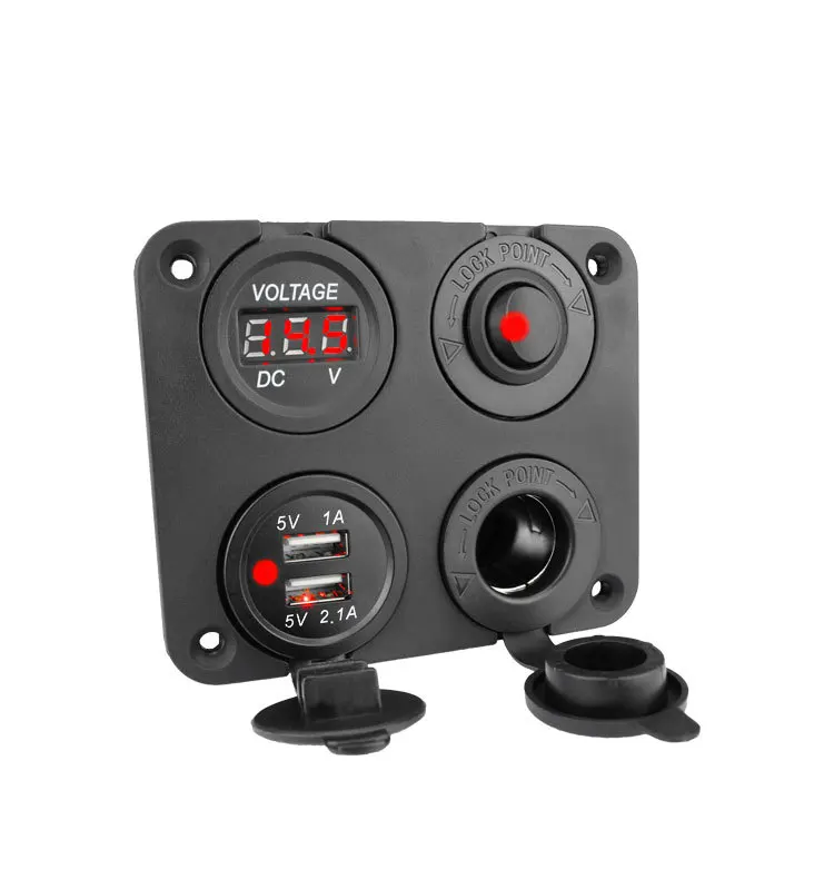 4 In 1 12V Dual USB Socket Charger 3.1A LED Voltmeter 5V Power OutletCar Charger Adapter Panel For Car